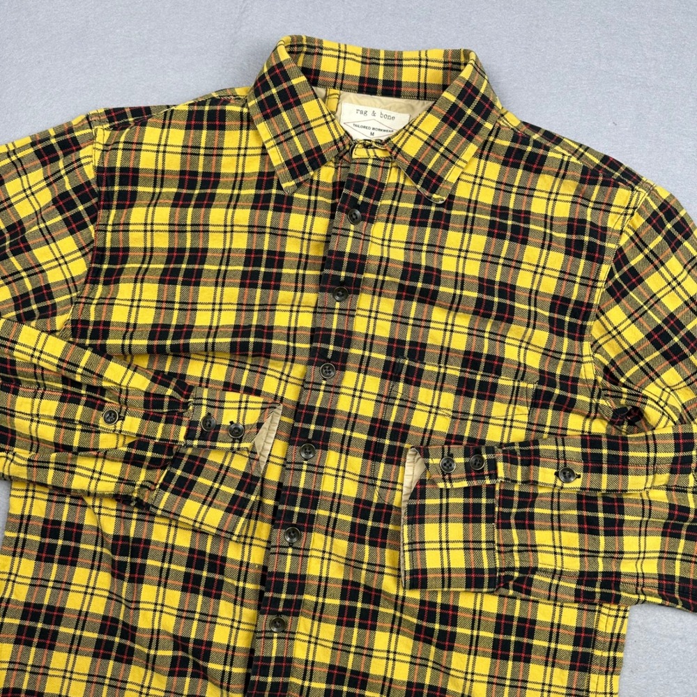 Rag & Bone Tailored Workwear Yellow Plaid Flannel Button Down Shirt Mens Medium